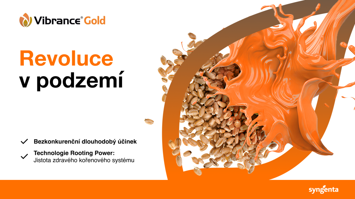 Grafika s textem „Revoluce v podzemí“ a oranžovým řezem zeminy s hlízami