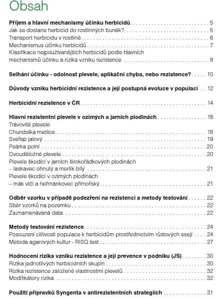 Herbicidní rezistence obsah