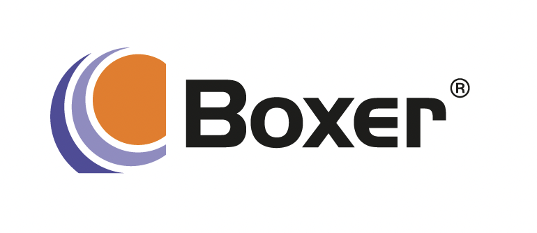 Logo Boxen s oranžovým kruhem a fialovým obloukem vlevo